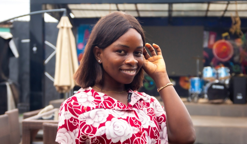Hearing impaired young lady using sign language
